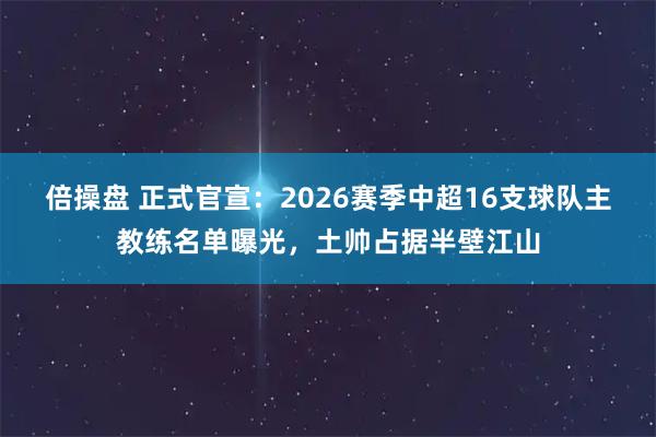 倍操盘 正式官宣：2026赛季中超16支球队主教练名单曝光，土帅占据半壁江山